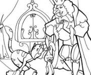 Coloriage Chat bott&eacute; offre le lapin au roi