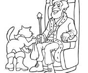 Coloriage Chat Bott&eacute; s'incline devant le roi