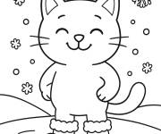 Coloriage Chat bott&eacute; sous la neige