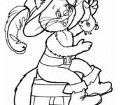 Coloriage Chat Bott&eacute; tient une souris &agrave; manger