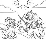Coloriage Chat pott&eacute; au combat contre le loup
