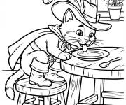 Coloriage Chat Pott&eacute; buvant du lait