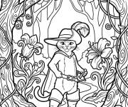Coloriage Chat pott&eacute; dans la for&ecirc;t effrayante