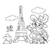 Coloriage Chat Pott&eacute; devant la Tour Eiffel