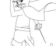 Coloriage Chat Pott&eacute; en chapeau et avec une &eacute;p&eacute;e