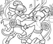 Coloriage Chat pott&eacute; et Kitty dansent avec des &eacute;p&eacute;es