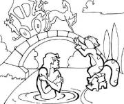 Coloriage Chat Pott&eacute; et le marquis dans le rivi&egrave;re