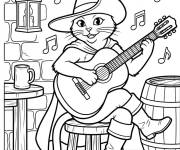 Coloriage Chat pott&eacute; jouant de la guitare