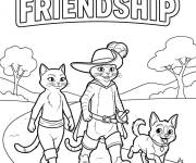 Coloriage Chat Pott&eacute;, Kitty et Perrito sur le chemin