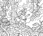 Coloriage Chat pott&eacute; parmi le ch&acirc;teau g&eacute;ant dans les nuages