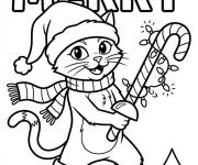 Coloriage Chat Pott&eacute; pendant le noel