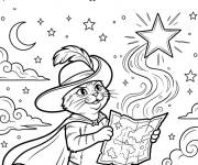 Coloriage Chat pott&eacute; suit la carte des &eacute;toiles brillantes