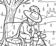 Coloriage Chat pott&eacute; triste sous la pluie
