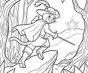 Coloriage Chat pott&eacute; vers l'&eacute;toile dans la foret