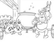 Coloriage Dr&ocirc;le de chat bott&eacute;, l'&acirc;ne et Shrek
