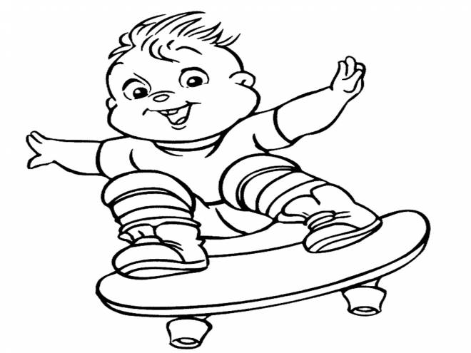 Coloriage et dessins gratuits Chipmunks Theo en skate à imprimer