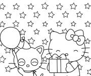 Coloriage Chococat et Hello Kitty pendant la f&ecirc;te