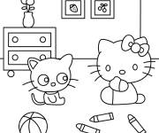 Coloriage Chococat et Hello Kitty s'amuse &agrave; la maison