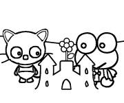 Coloriage Chococat et son ami construisent un ch&acirc;teau de sable
