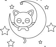 Coloriage et dessins gratuit Chococat pendant la nuit, sur le croissant de lune à imprimer