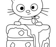 Coloriage Chococat pr&eacute;pare un morceau de g&acirc;teau