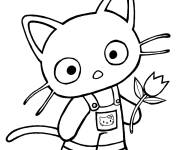 Coloriage Chococat tient une fleur