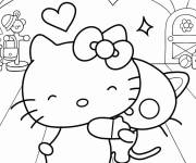 Coloriage et dessins gratuit Hello Kitty et Chococat en c&acirc;lin à imprimer