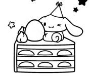 Coloriage Cinnamoroll assis sur tranche de g&acirc;teau