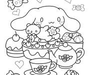 Coloriage Cinnamoroll au caf&eacute; avec des d&eacute;lices
