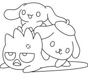 Coloriage Cinnamoroll avec Badtz-Maru et Pompompurin
