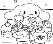 Coloriage Cinnamoroll avec du th&eacute; et de sucreries