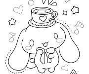 Coloriage Cinnamoroll avec la tasse sur la t&ecirc;te