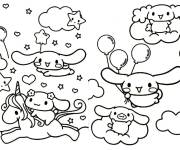 Coloriage Cinnamoroll avec ses amis adorables parmi les nuages