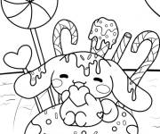 Coloriage Cinnamoroll avec une collection de friandises