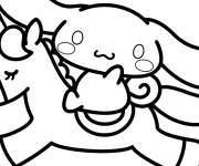 Coloriage Cinnamoroll chevauchant une licorne pour maternelle