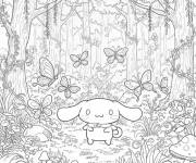 Coloriage Cinnamoroll dans la foret entour&eacute; par des papillons
