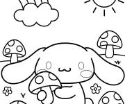 Coloriage Cinnamoroll dans le champ de champignons
