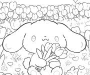 Coloriage Cinnamoroll dans le champ des tulipes