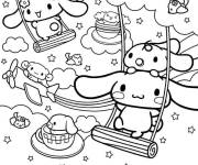 Coloriage Cinnamoroll dans le ciel magique de cartoon
