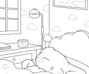 Coloriage Cinnamoroll dans son lit la nuit