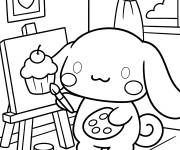 Coloriage Cinnamoroll dessinant un cupcake