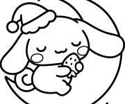 Coloriage Cinnamoroll Dormir sur le croissant de la Lune