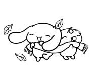 Coloriage et dessins gratuit Cinnamoroll en jouant avec les feuilles d'automne à imprimer