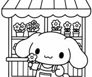 Coloriage Cinnamoroll en r&ocirc;le de fleuriste