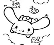 Coloriage Cinnamoroll en volant avec deux oiseaux