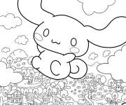 Coloriage Cinnamoroll en volant sur la ville