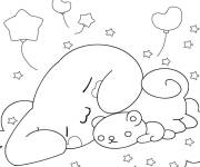 Coloriage Cinnamoroll endormi avec son ourson en peluche