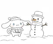 Coloriage Cinnamoroll et bonhomme de neige