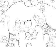 Coloriage Cinnamoroll kawaii entour&eacute; de fleurs