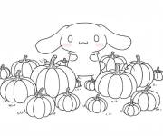 Coloriage Cinnamoroll parmi des citrouilles